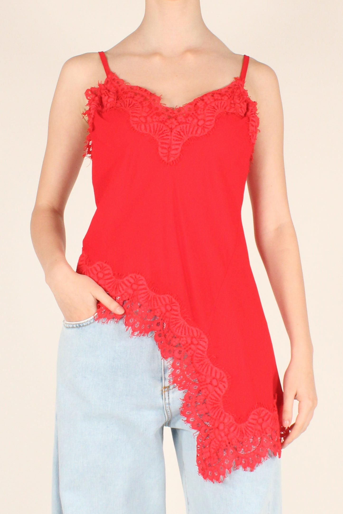 Top Asimmetrico in Viscosa con Pizzo