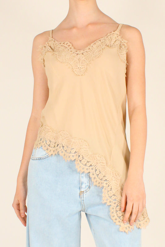 Top Asimmetrico in Viscosa con Pizzo