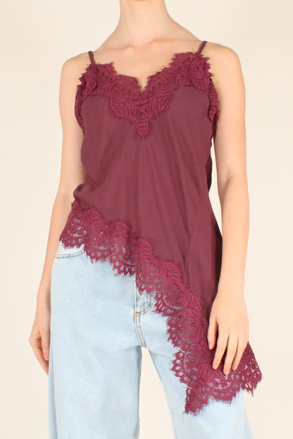 Top Asimmetrico in Viscosa con Pizzo