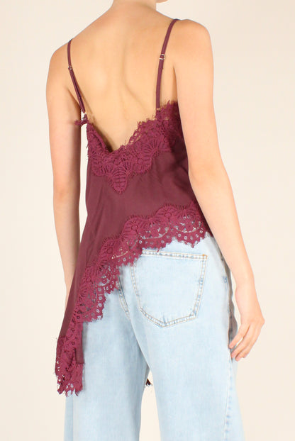 Top Asimmetrico in Viscosa con Pizzo