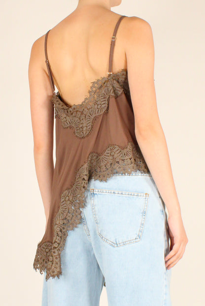 Top Asimmetrico in Viscosa con Pizzo