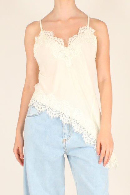 Top Asimmetrico in Viscosa con Pizzo