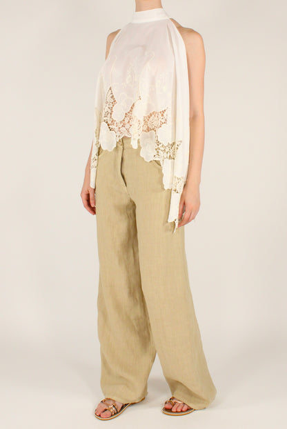 Top Asimmetrico in Cotone con Pizzo