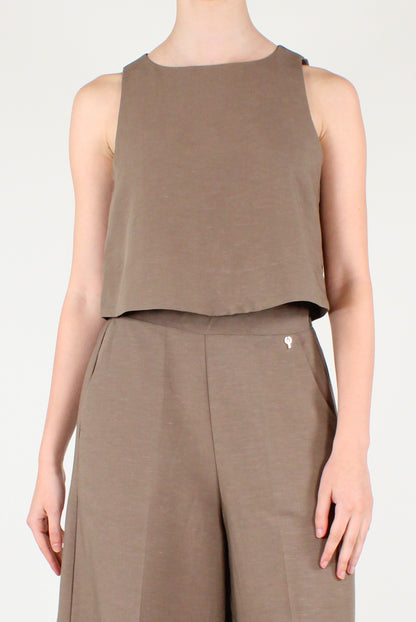Top Cropped Misto Lino e Viscosa