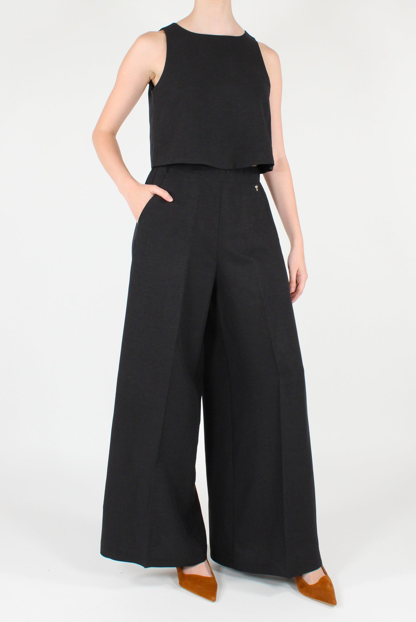 Top Cropped Misto Lino e Viscosa