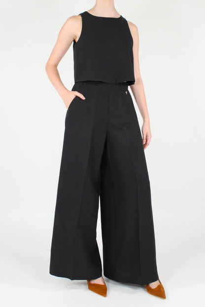 Top Cropped Misto Lino e Viscosa