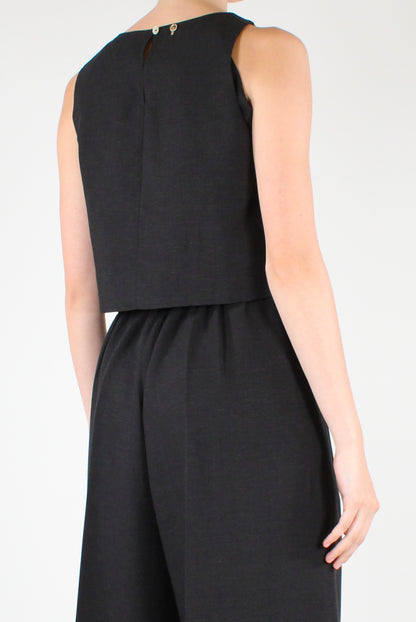 Top Cropped Misto Lino e Viscosa