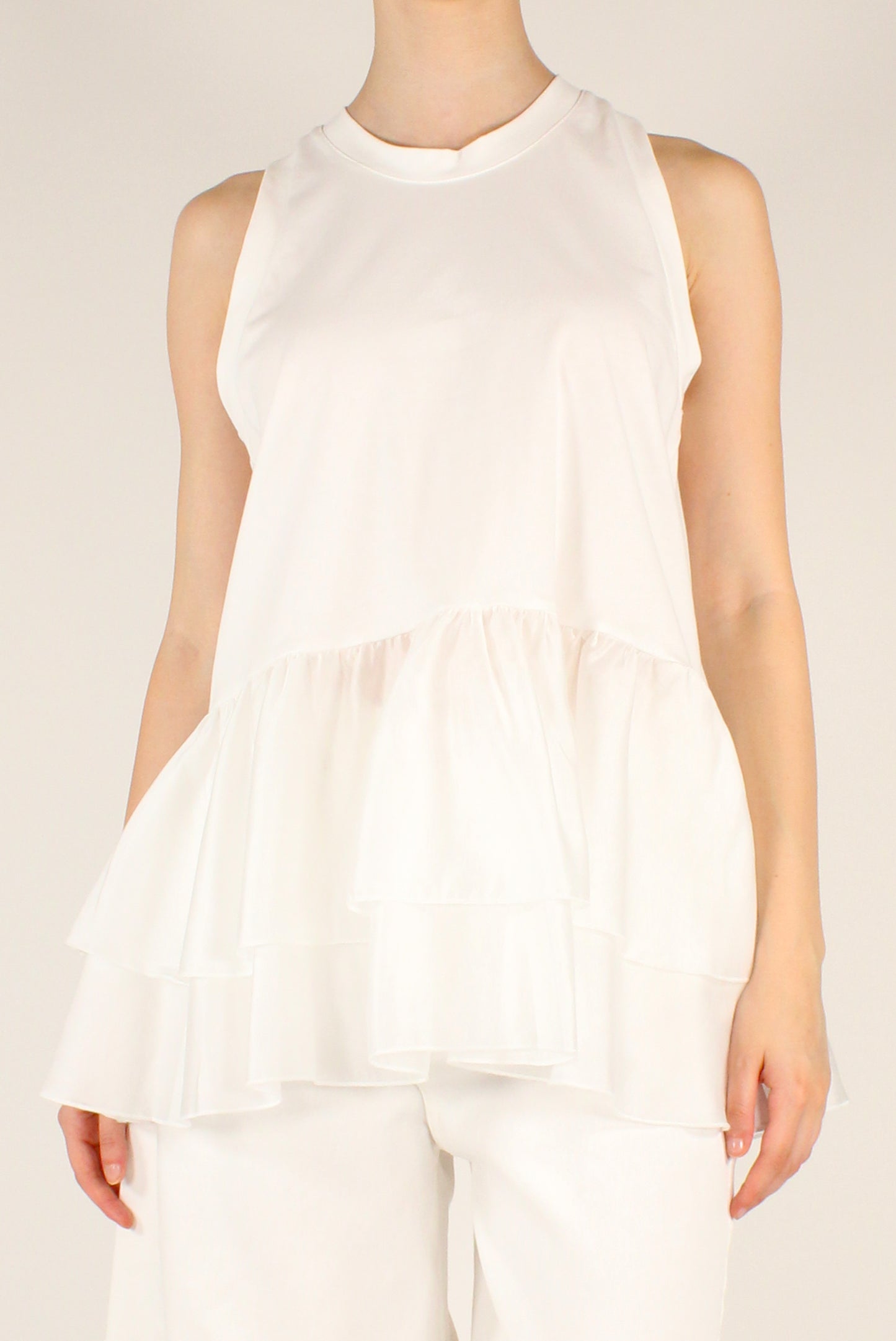 Top Smanicato Doppio Volant