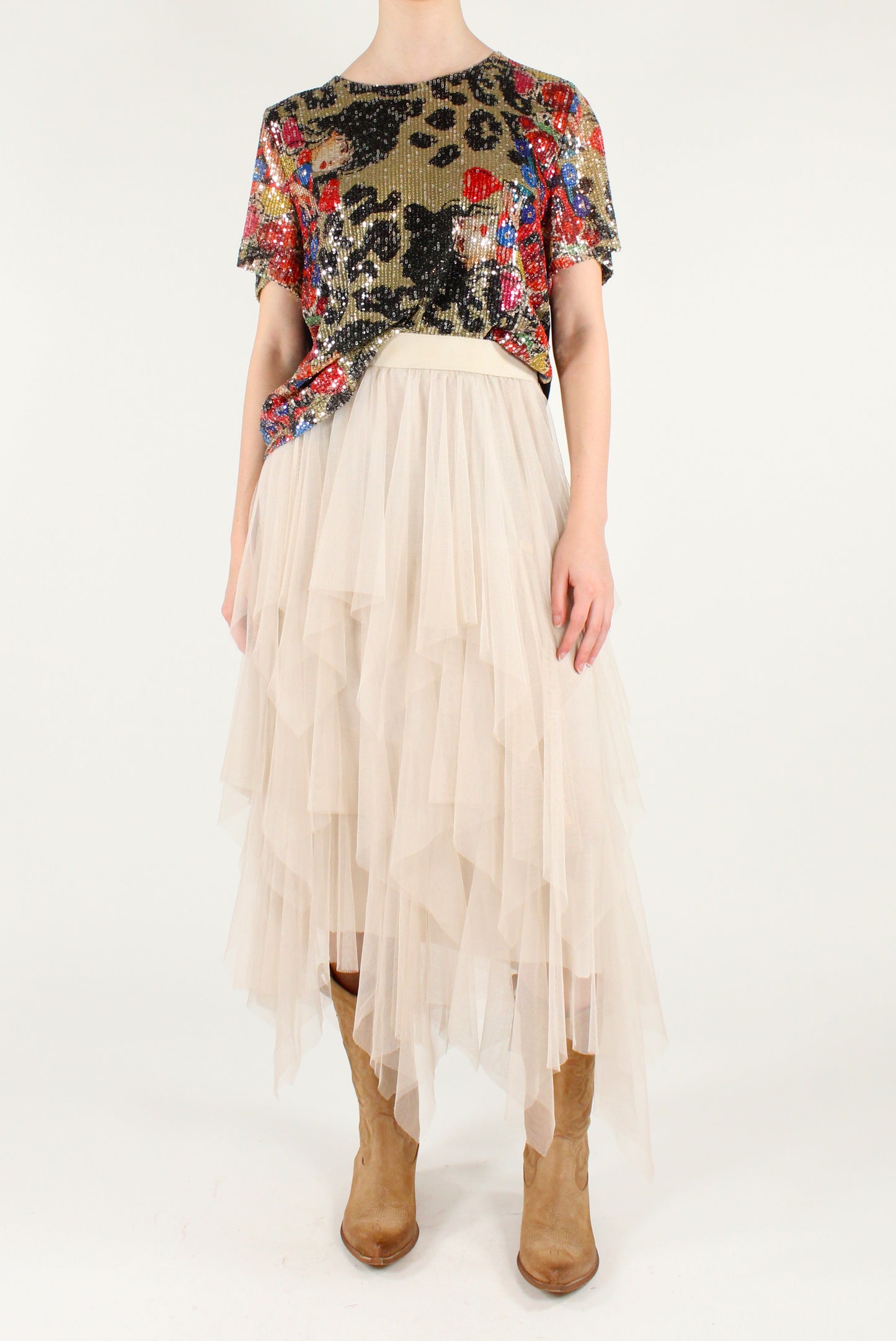 T-shirt Stampa Fantasia Animalier con Paillettes