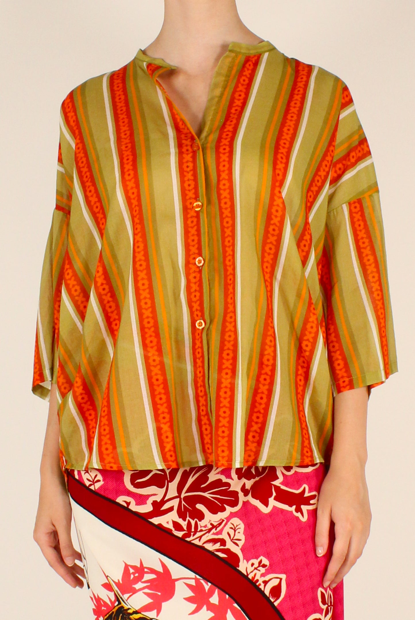 Camicia Over Stampa Fiori a Righe