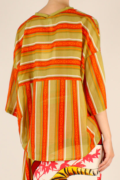 Camicia Over Stampa Fiori a Righe