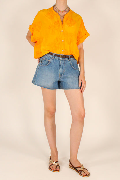 Camicia Ricamata Floreale in Mussola Misto Seta