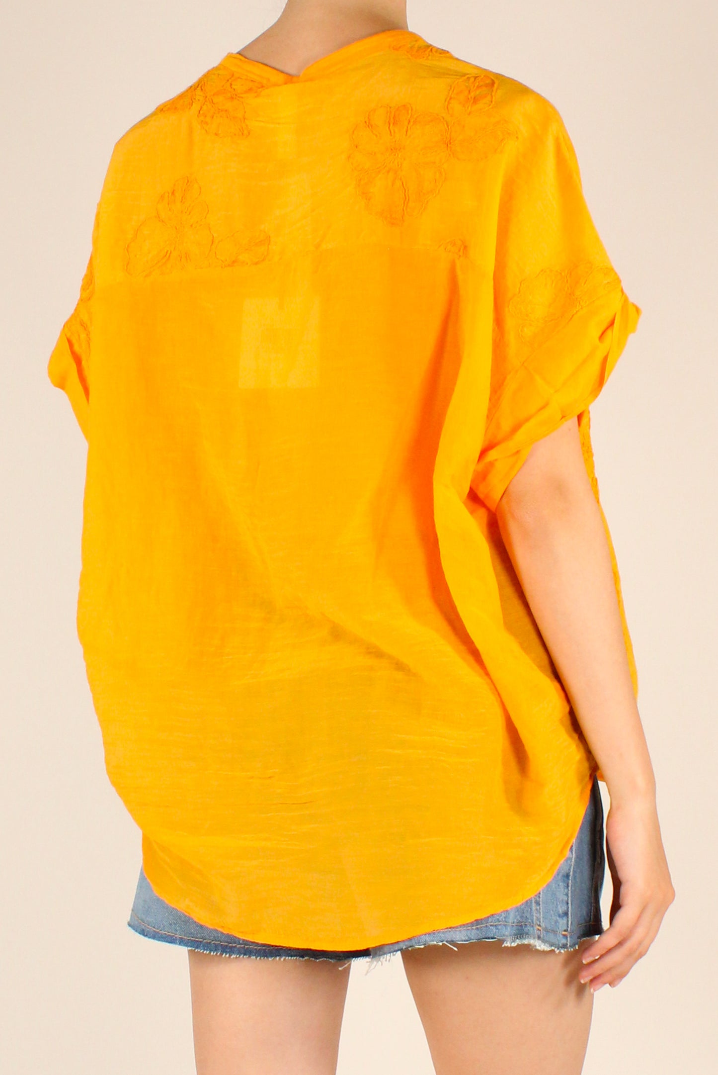 Camicia Ricamata Floreale in Mussola Misto Seta