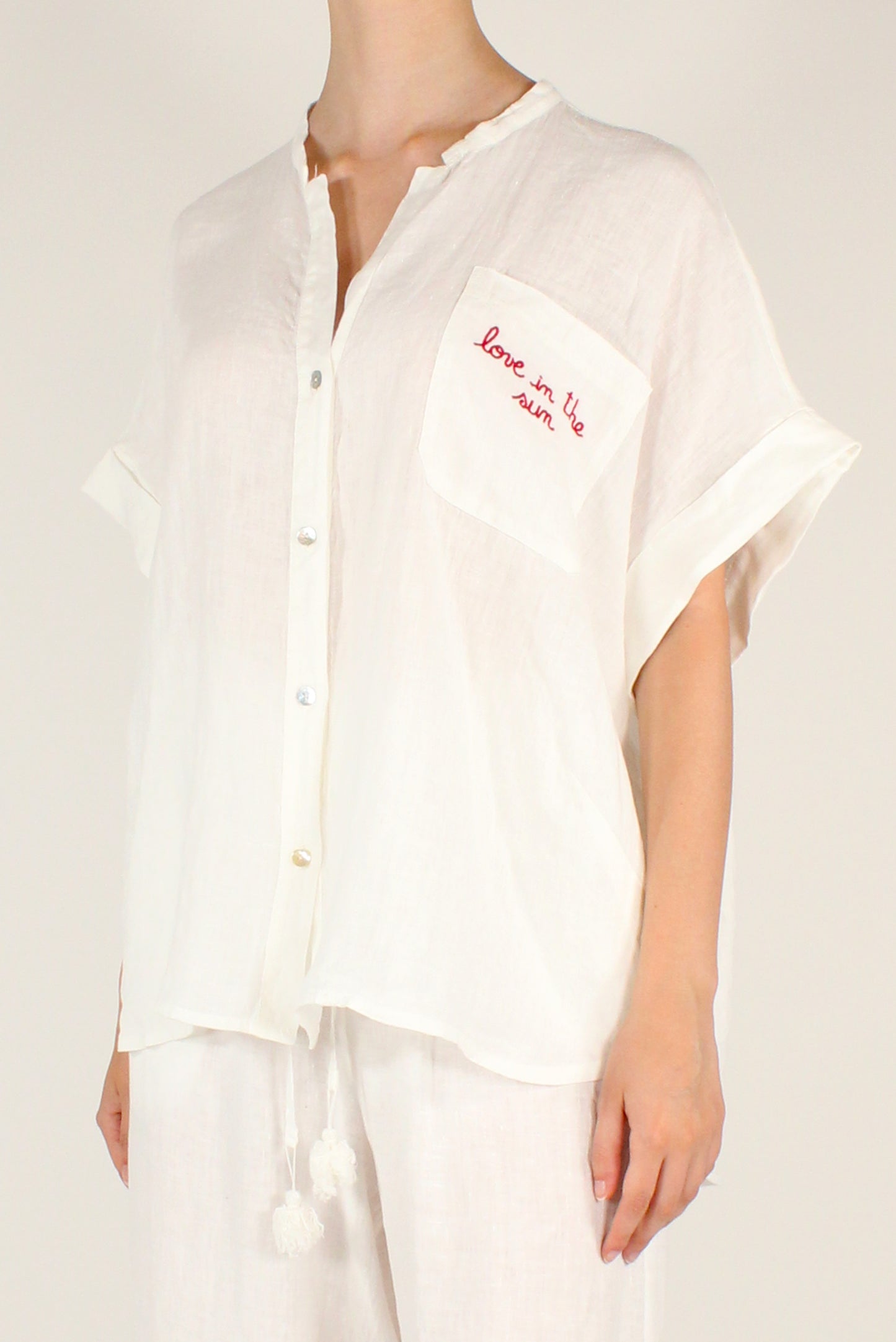 Camicia in Lino con Ricamo "Love in The Sun"