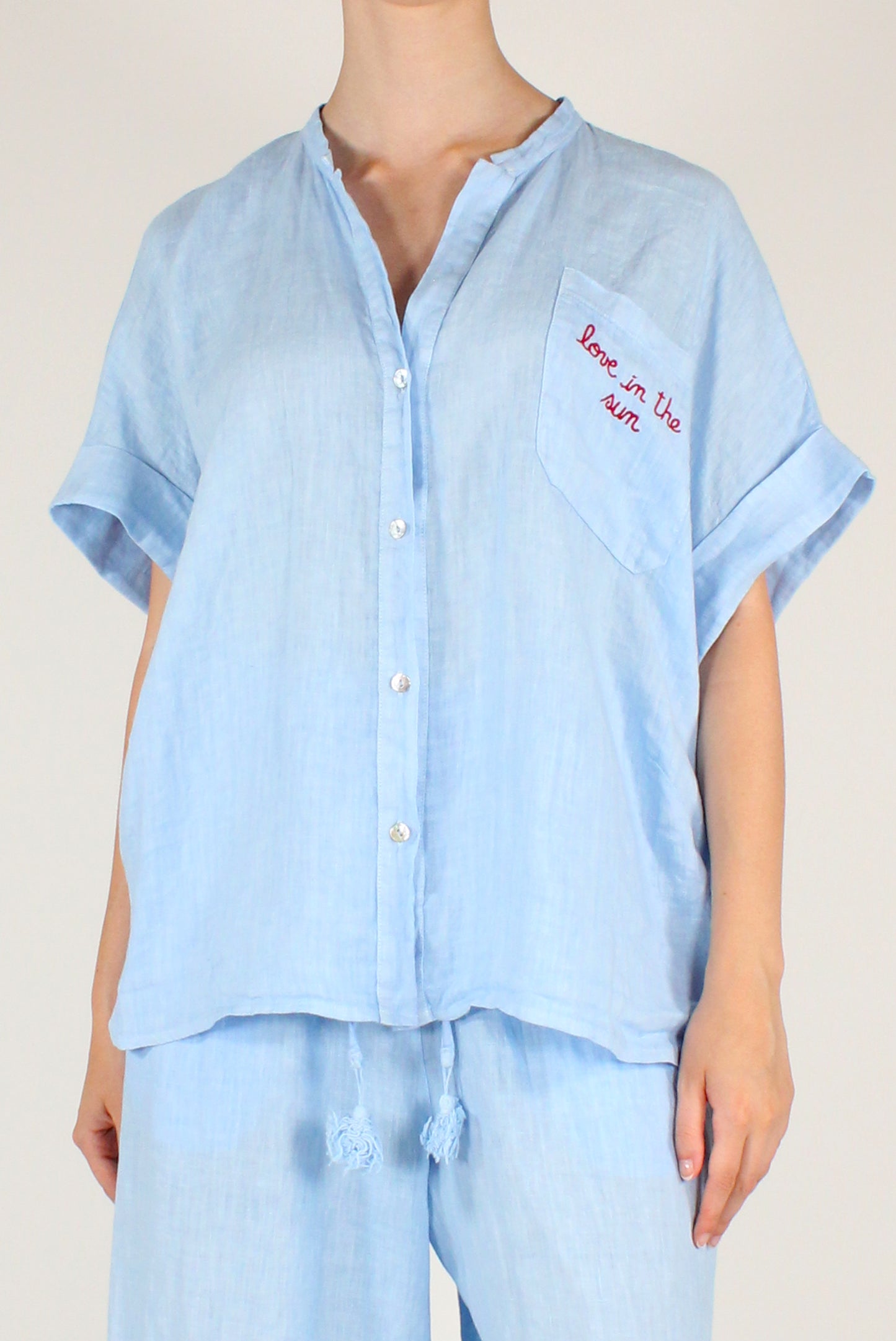 Camicia in Lino con Ricamo "Love in The Sun"