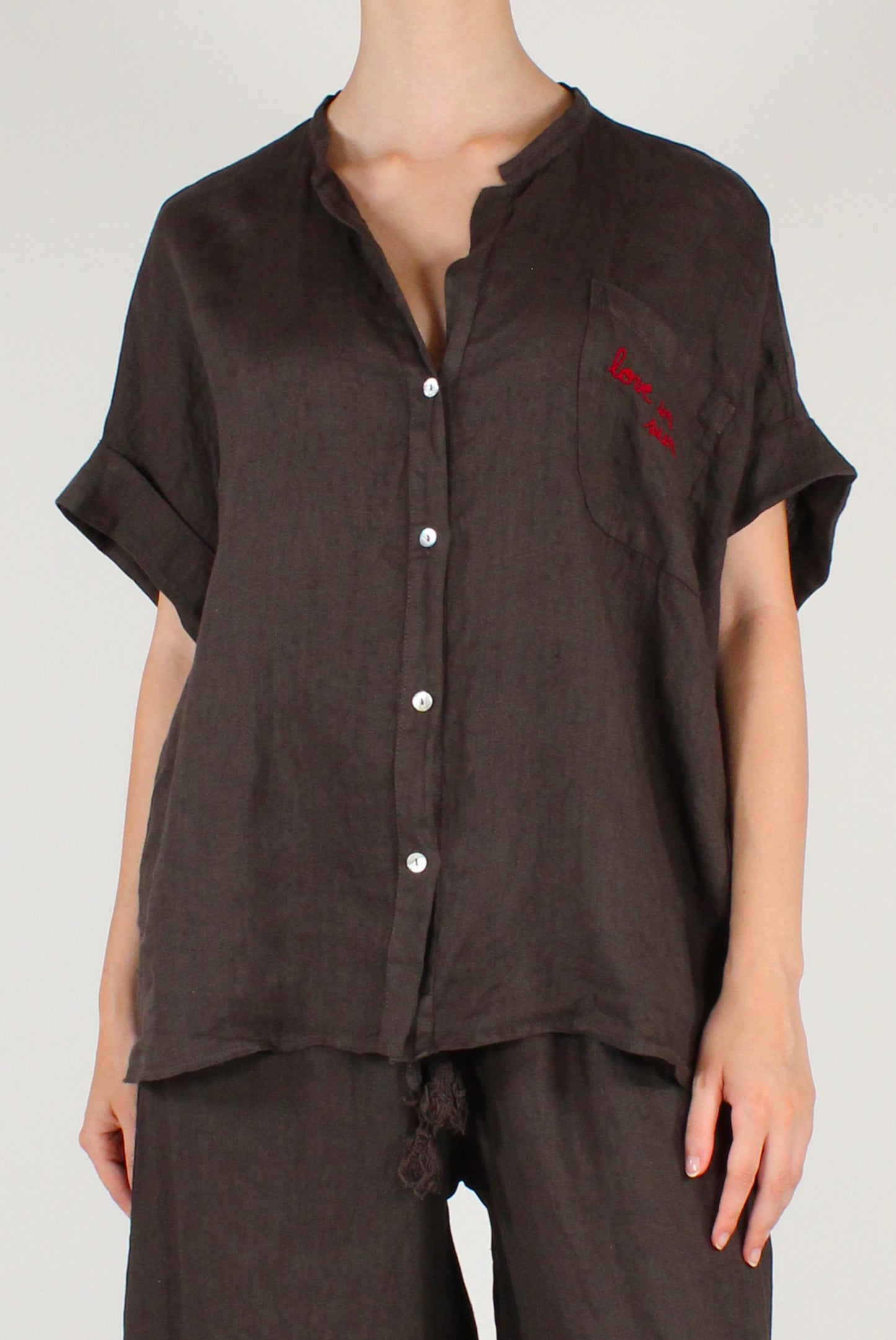 Camicia in Lino con Ricamo "Love in The Sun"