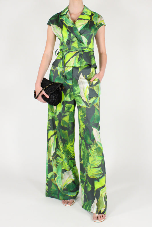 Double-Breasted Leaf Print Shirt