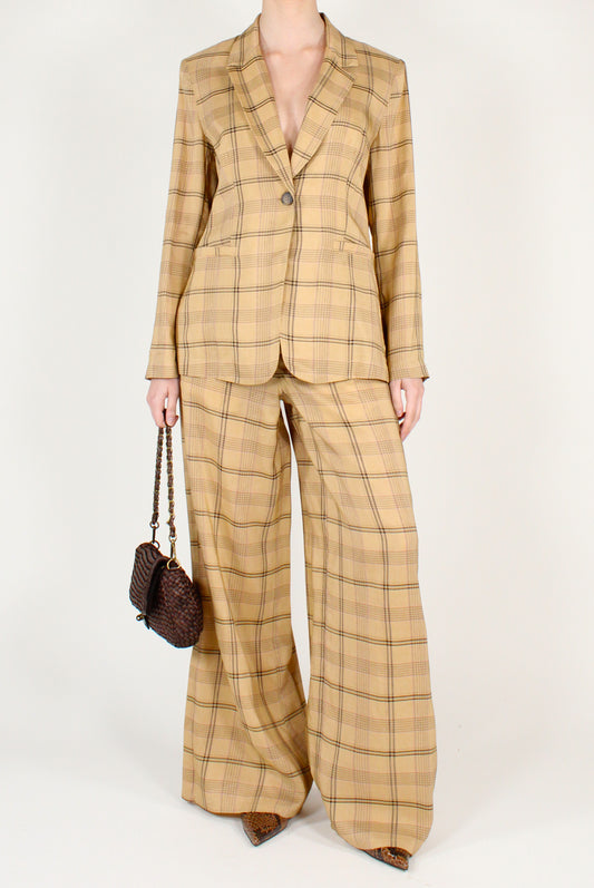 Pantaloni Palazzo Stampa Tartan Viscosa e Lino