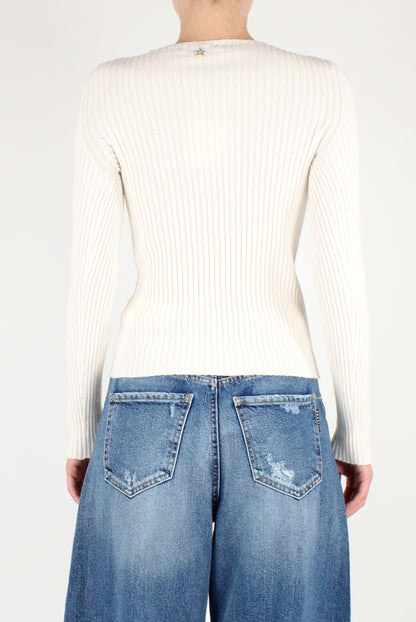 Ribbed Viscose Blend Crew Neck Sweater