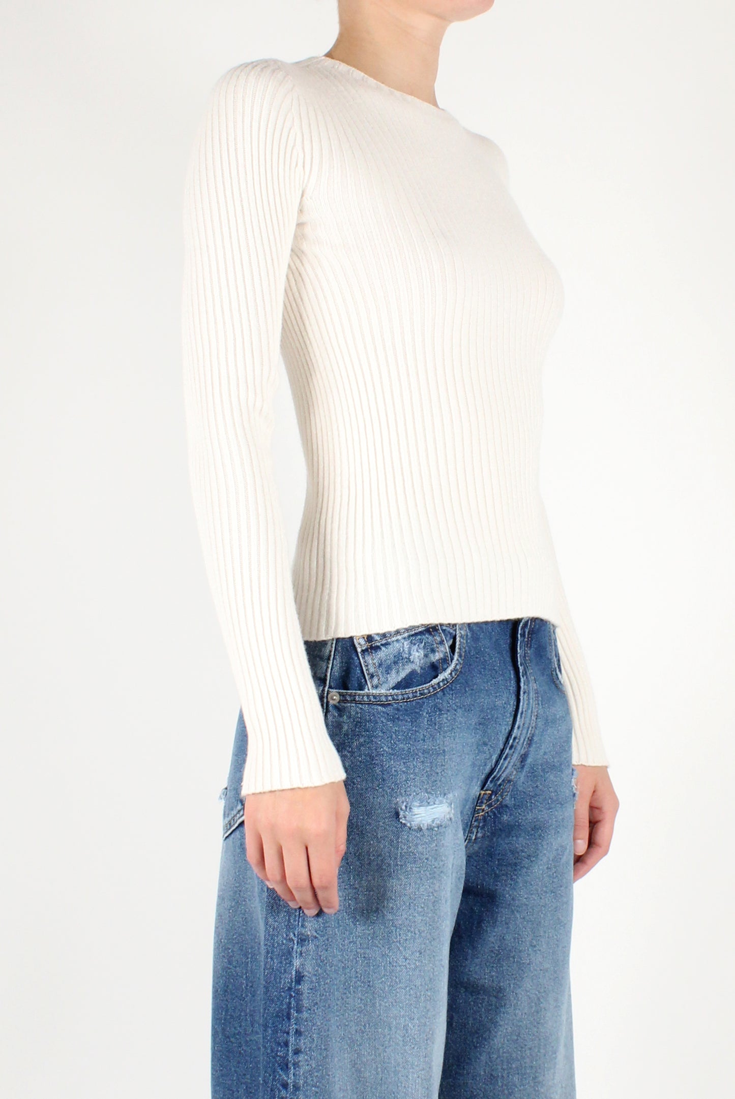 Ribbed Viscose Blend Crew Neck Sweater