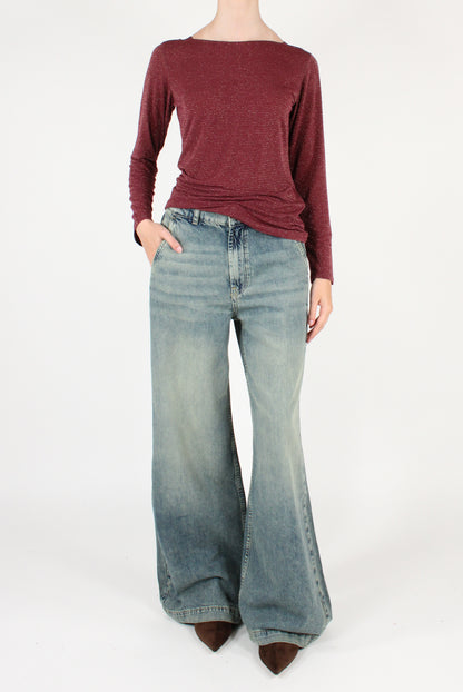 Striped Boat Neck Sweater with Lurex
