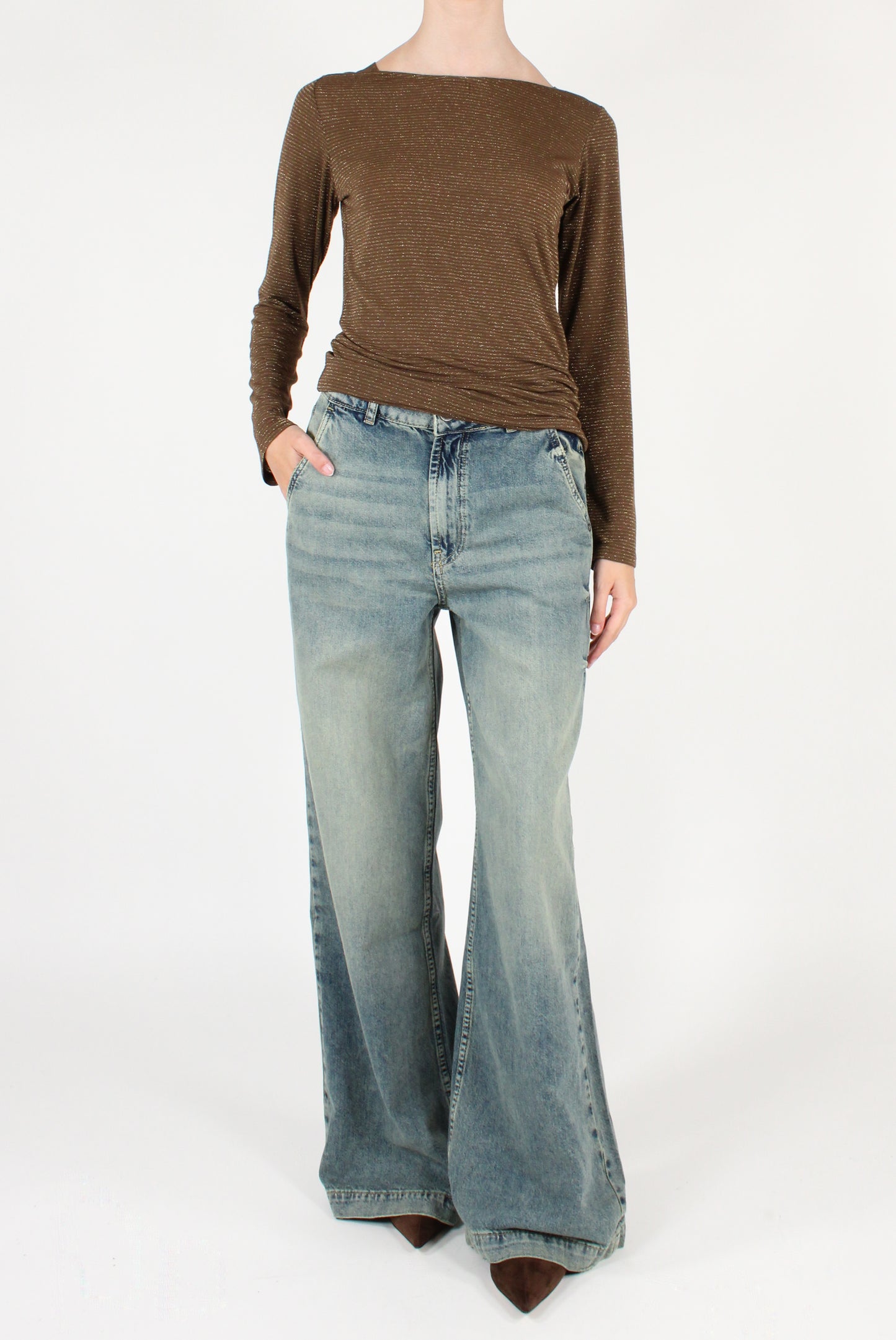 Striped Boat Neck Sweater with Lurex