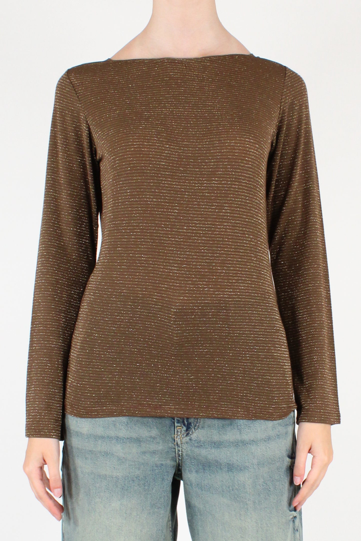 Striped Boat Neck Sweater with Lurex