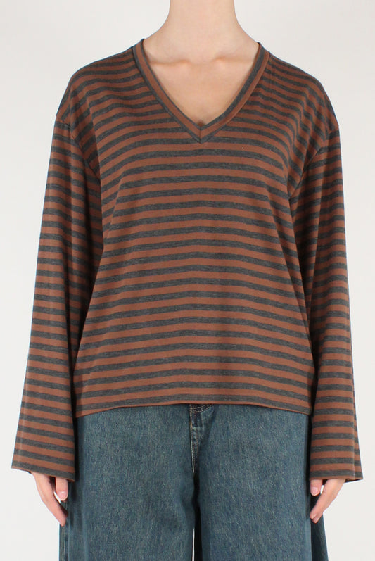 Maglia Over a Righe Scollo a V