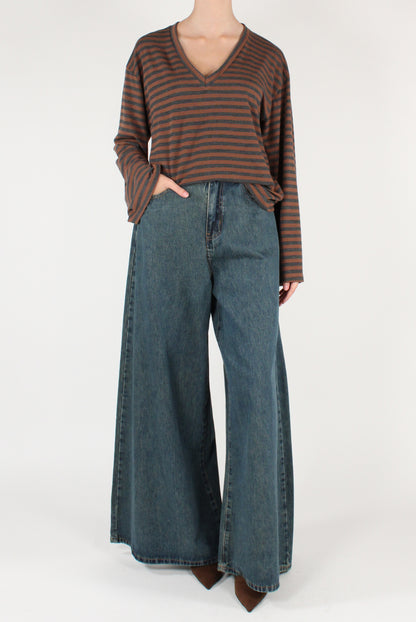 Maglia Over a Righe Scollo a V