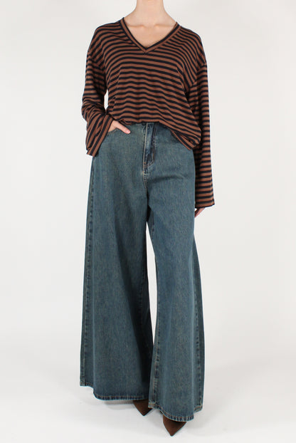 Maglia Over a Righe Scollo a V