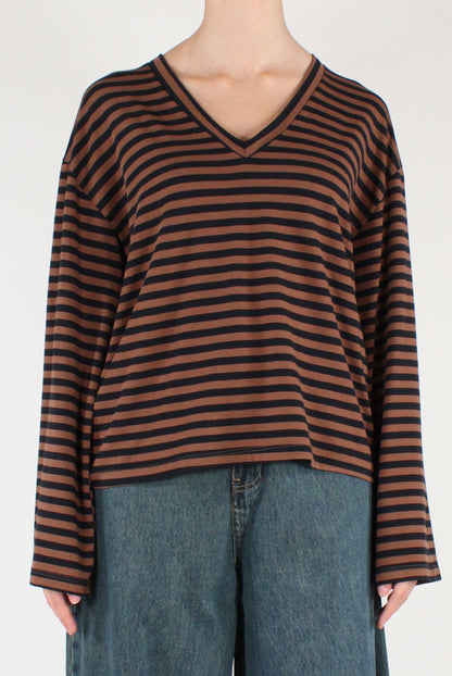 Maglia Over a Righe Scollo a V