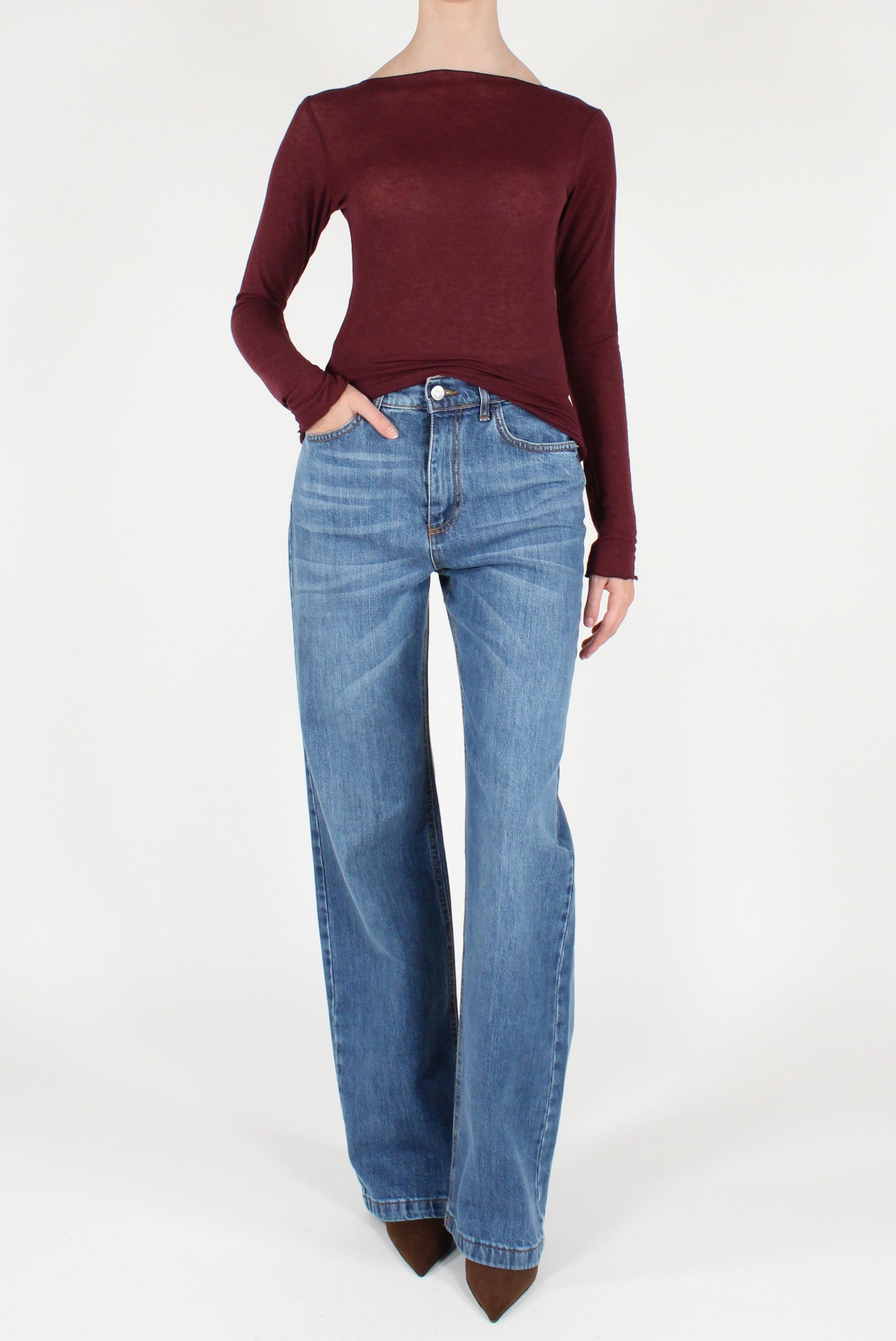 Maglia Scollo a Barca Viscosa Misto Cachemire