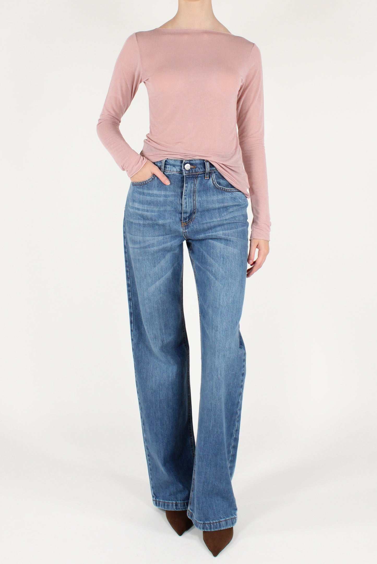 Maglia Scollo a Barca Viscosa Misto Cachemire