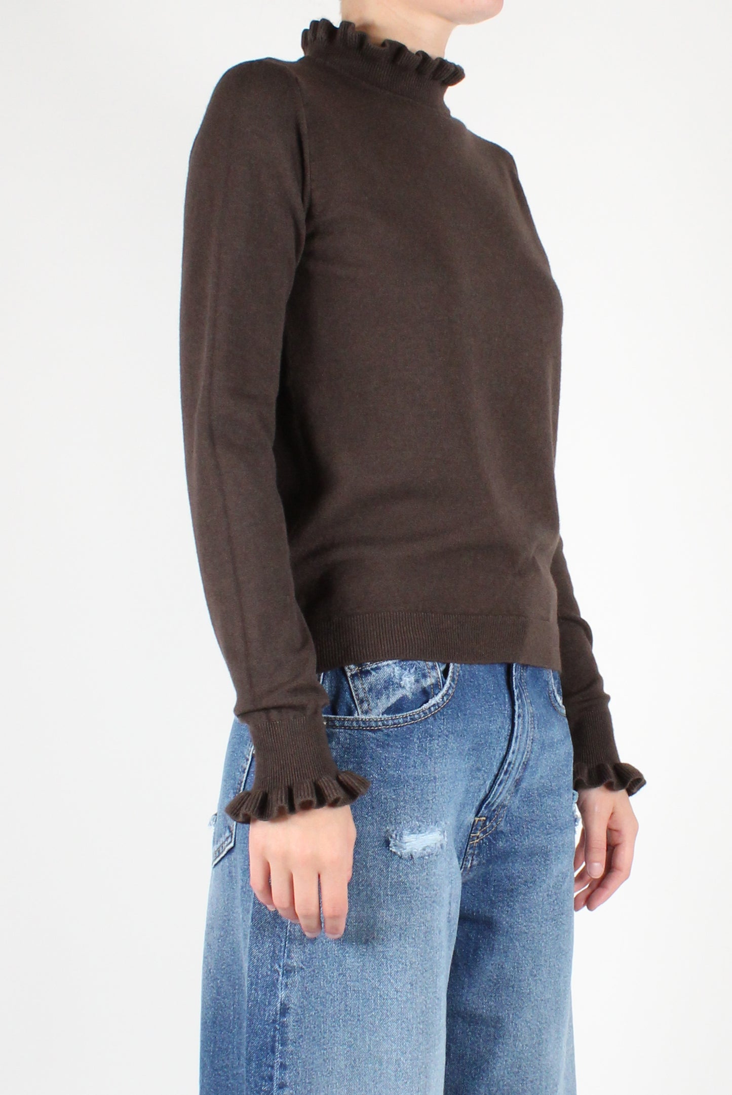 Viscose Blend Sweater with Ruffles