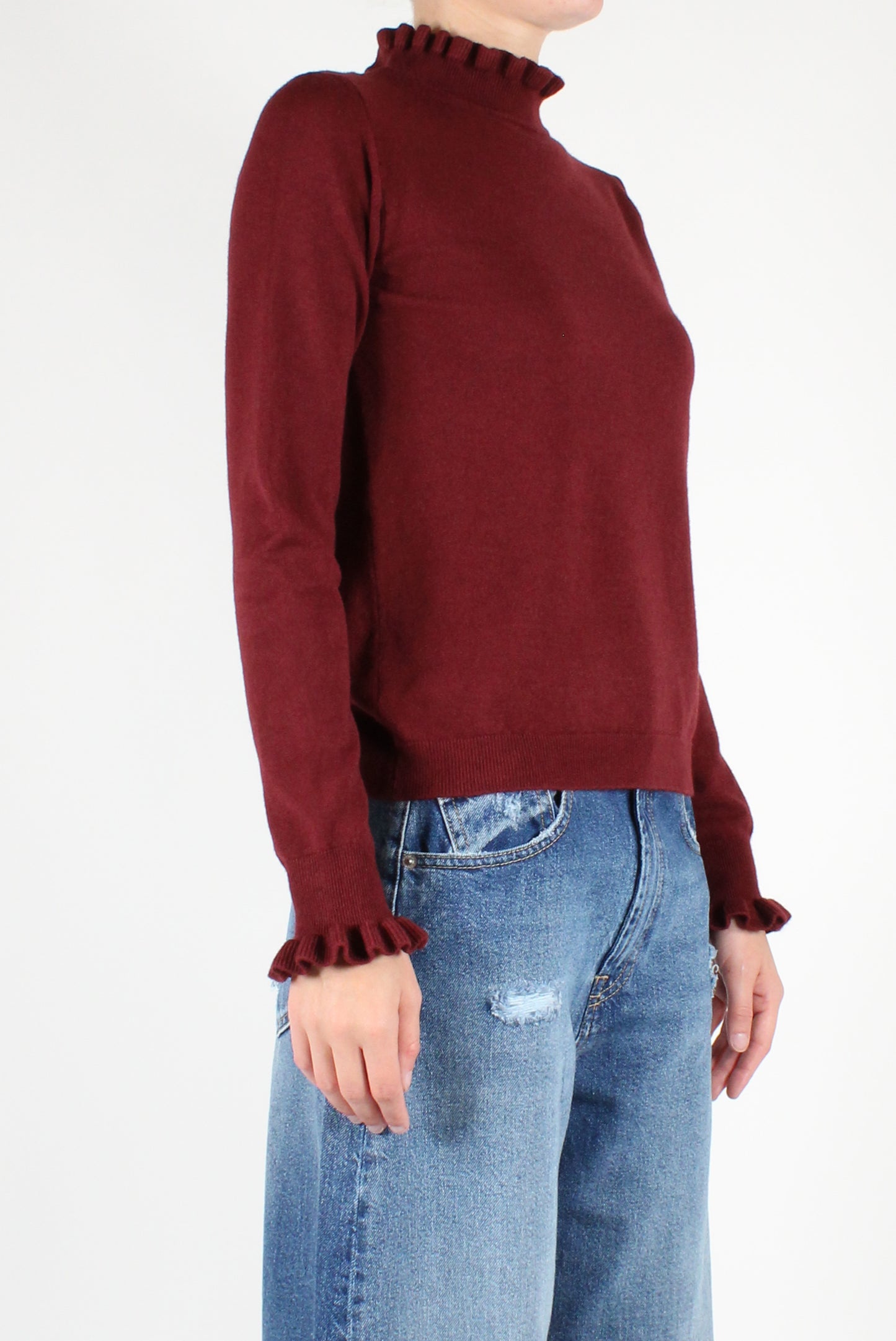 Viscose Blend Sweater with Ruffles