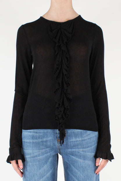 Maglia Con Volant in Misto Cachemire