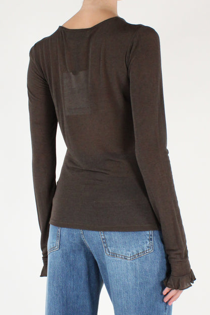 Maglia Con Volant in Misto Cachemire