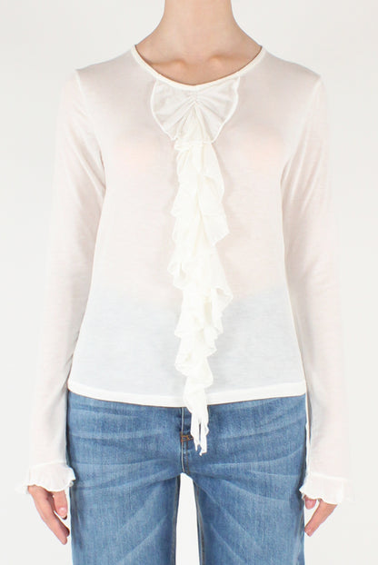 Maglia Con Volant in Misto Cachemire