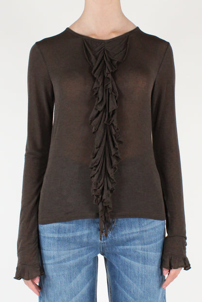Maglia Con Volant in Misto Cachemire