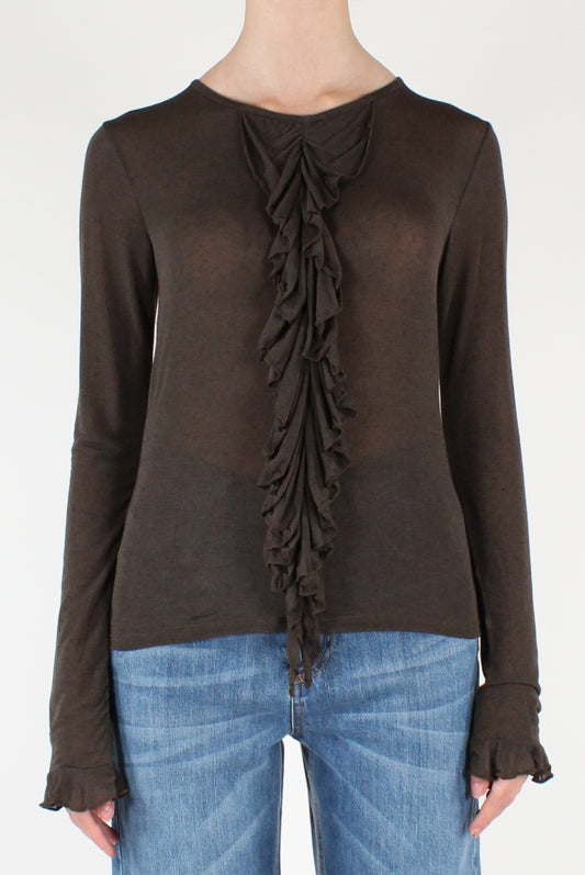 Maglia Con Volant in Misto Cachemire