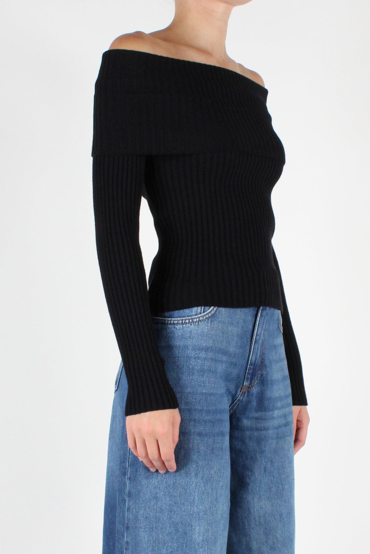 Boat Neck Sweater with Lapel