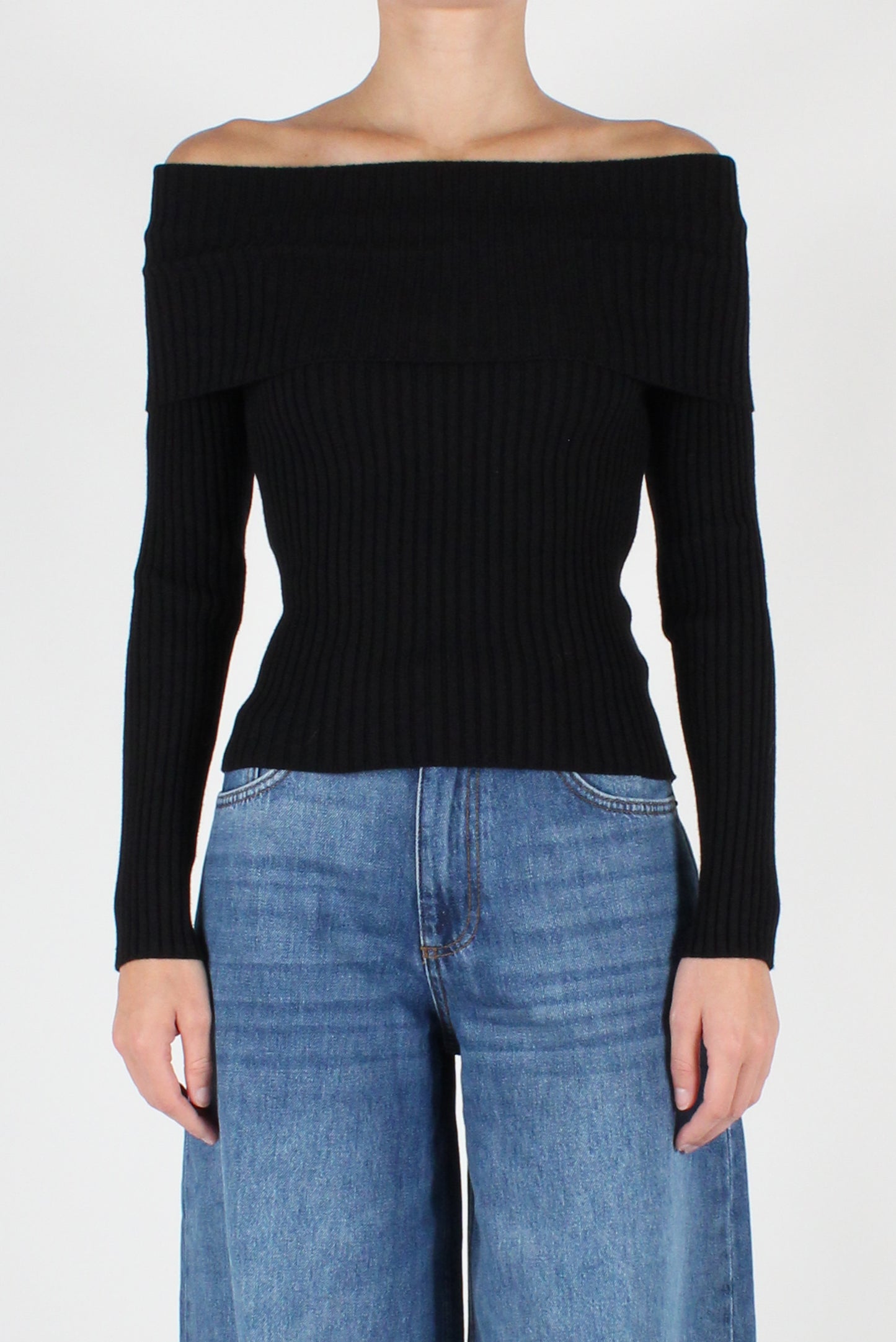 Boat Neck Sweater with Lapel