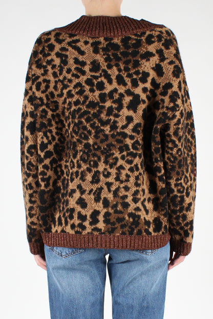 Animalier V-Neck Sweater with Lurex 