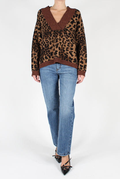 Animalier V-Neck Sweater with Lurex 