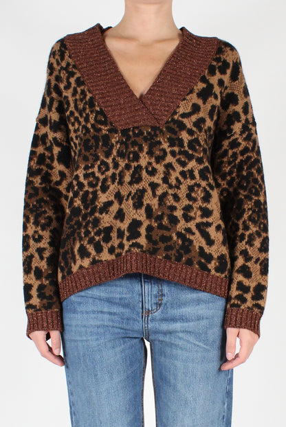 Animalier V-Neck Sweater with Lurex 