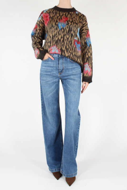Maglione Stampa Animalier e Fiori Misto Mohair