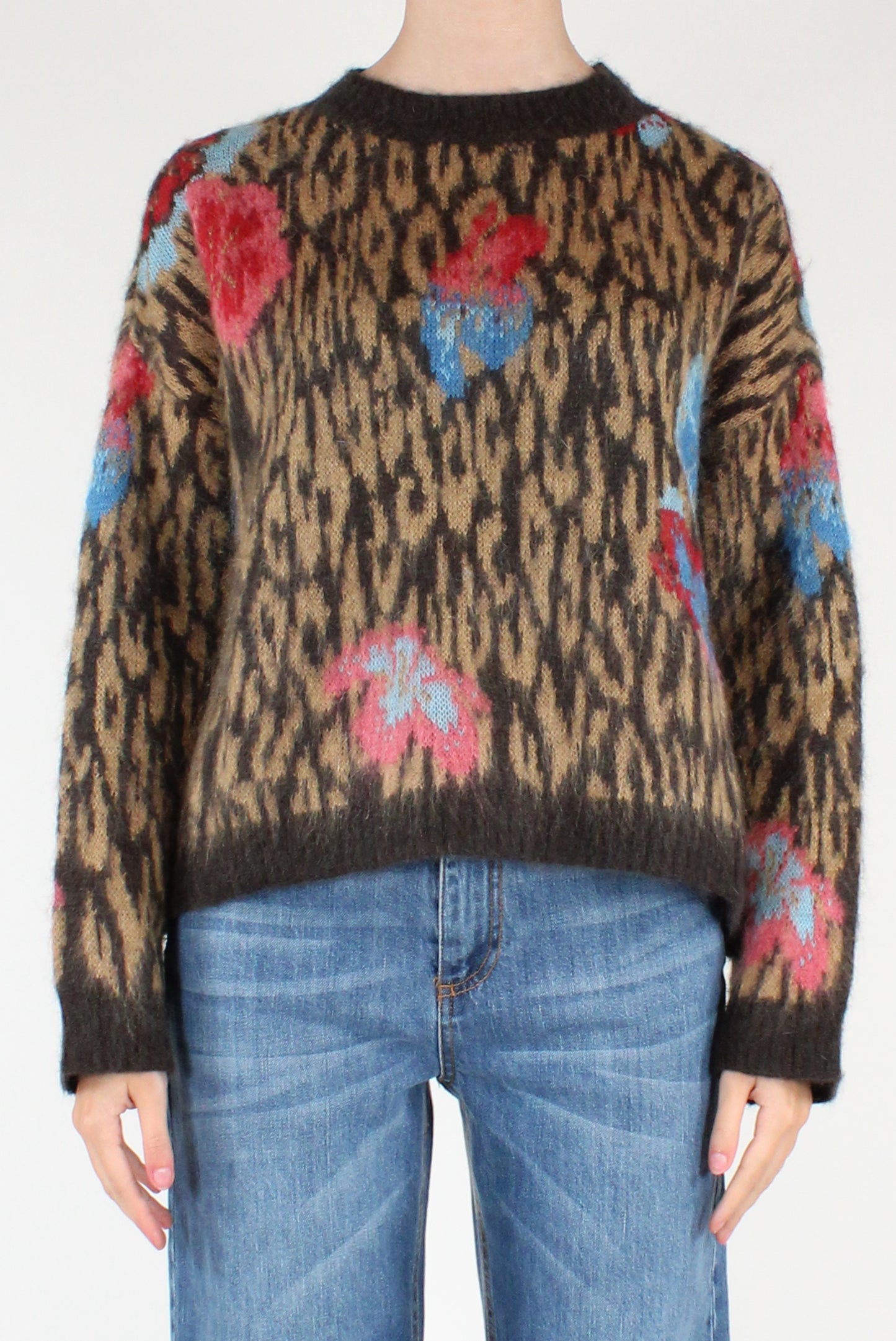 Maglione Stampa Animalier e Fiori Misto Mohair