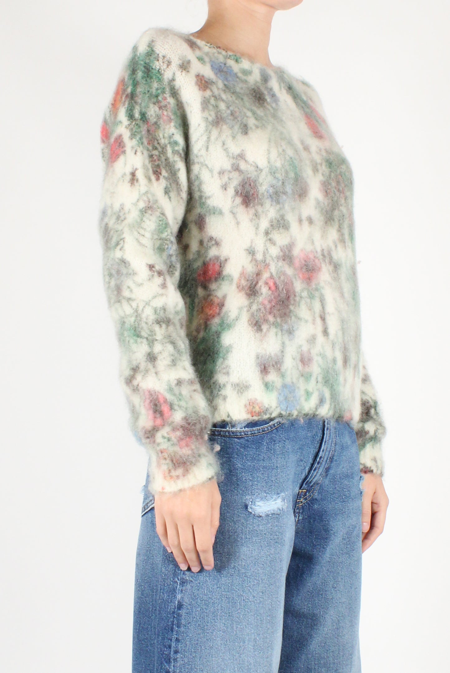 Botanical Print Round Neck Sweater