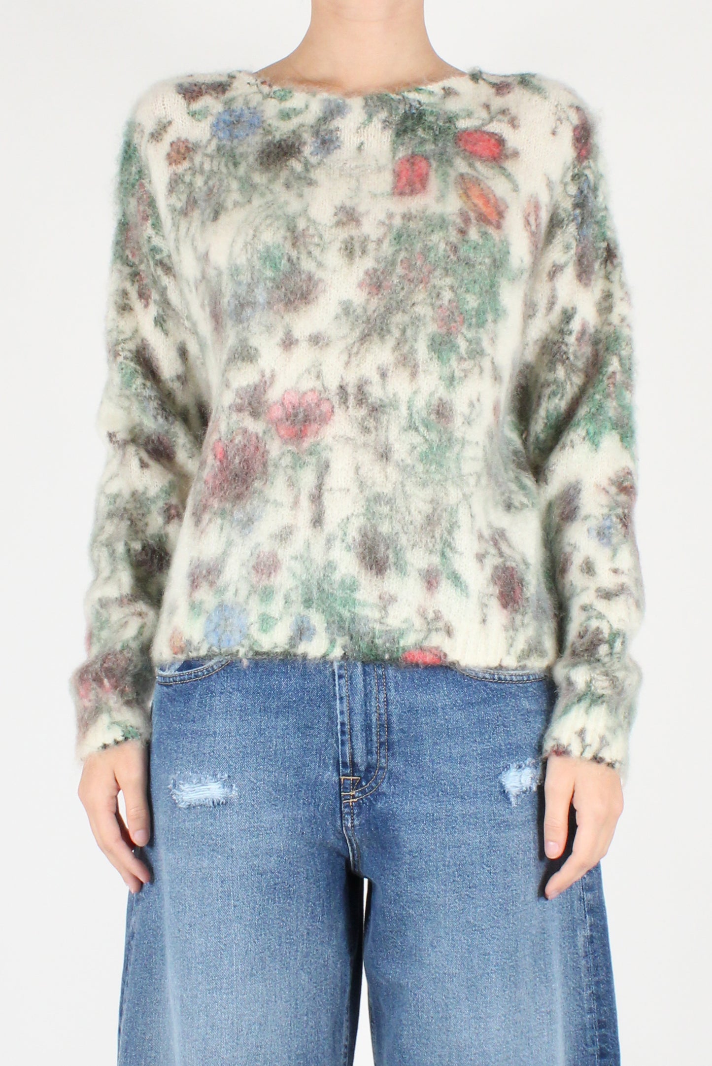 Botanical Print Round Neck Sweater