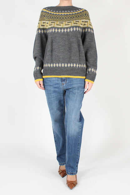 Geometric Decor Boat Neck Sweater